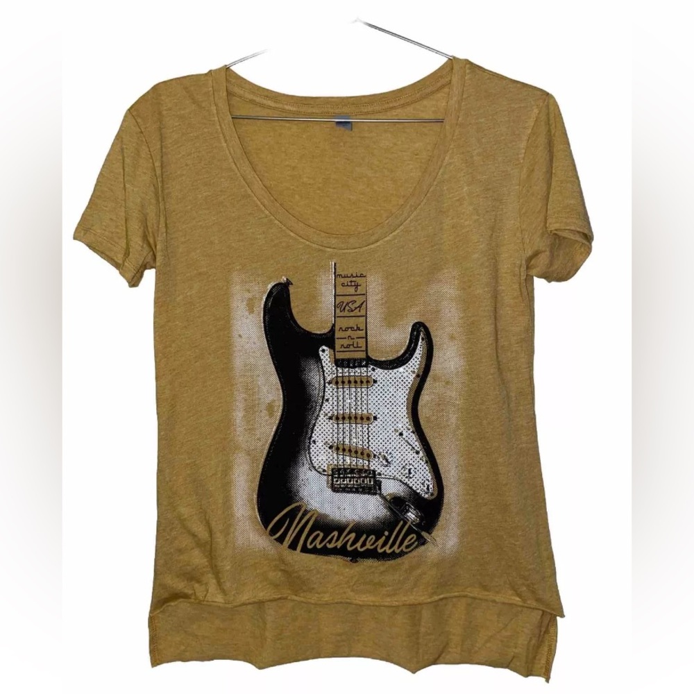 Next Level Apparel Womens Tank Tee Shirt Size S Nashville Guitar Gold Pop Art